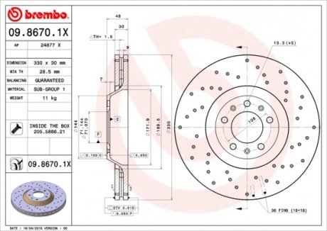 Тормозные диски BREMBO 09.8670.1X (фото 1)