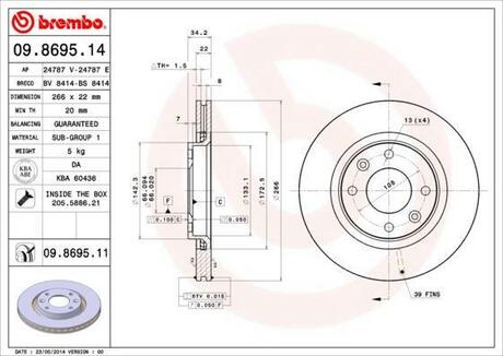 Тормозной диск BREMBO 09.8695.14 (фото 1)