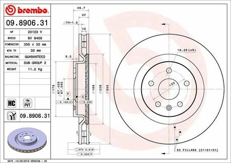 Тормозной диск BREMBO 09.8906.31