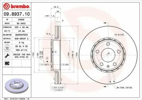 Тормозной диск BREMBO 09893711