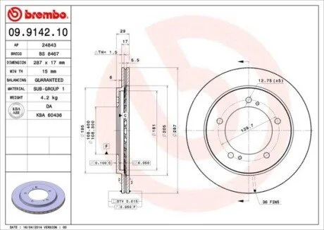 Гальмівний диск BREMBO 09914210