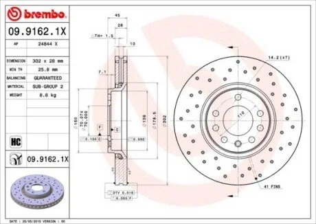 Тормозные диски BREMBO 09.9162.1X