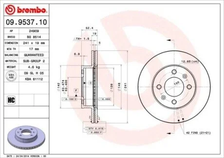 Гальмівний диск BREMBO 09953710