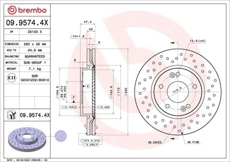 Tarcza ham. Xtra i30 (FD) 10/07-05/12 / HYUNDAI i30 Estate (FD) 10/07-06/12 / BREMBO 0995744X (фото 1)