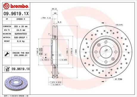 Тормозные диски BREMBO 09.9619.1X (фото 1)