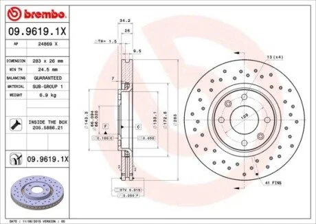 Тормозные диски BREMBO 09.9619.1X