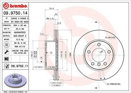 Тормозной диск BREMBO 09.9750.11