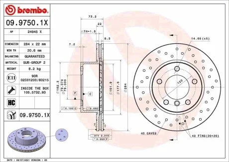 Tarcza ham. BMW 1 (E81) 09/06-09/12 / BMW 1 (E87) 02/03-01/13 BREMBO 0997501X