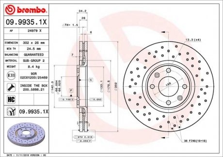 Гальмівні диски BREMBO 09.9935.1X (фото 1)