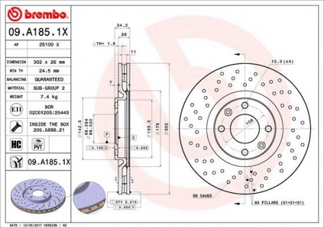 Тормозной диск BREMBO 09.A185.1X