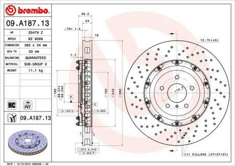 Гальмівний диск двосекційний BREMBO 09.A187.13