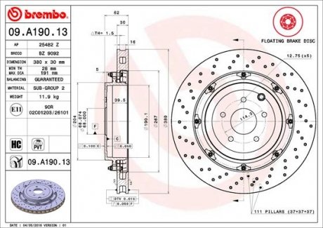 Тормозной диск двухсекционный BREMBO 09.A190.13 (фото 1)