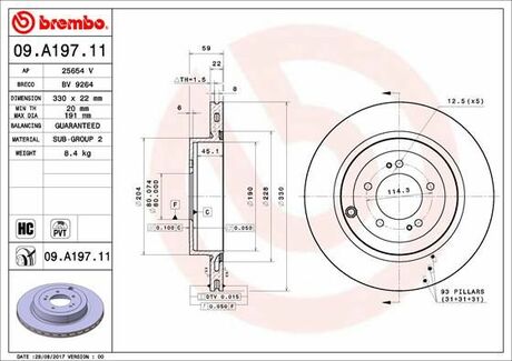Тормозной диск BREMBO 09.A197.11 (фото 1)