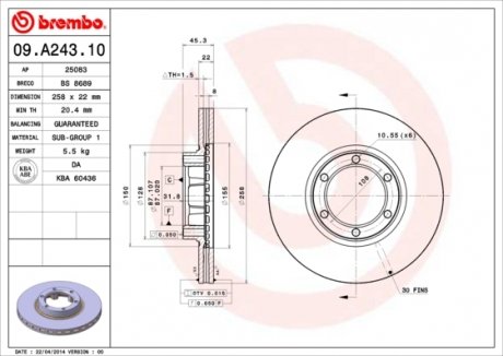 Гальмівний диск BREMBO 09.A243.10 (фото 1)