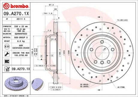Тормозные диски BREMBO 09.A270.1X (фото 1)
