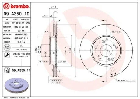 Гальмiвний диск BREMBO 09.A350.10