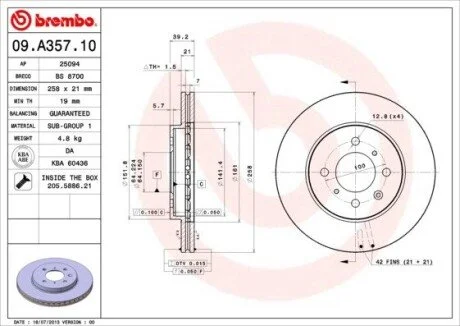 Гальмiвний диск BREMBO 09.A357.10
