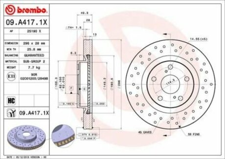 Тормозной диск Xtra BREMBO 09.A417.1X (фото 1)
