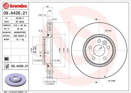 Гальмівний диск BREMBO 09.A426.21 (фото 1)