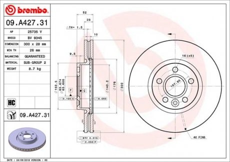 Тормозной диск BREMBO 09.A427.31