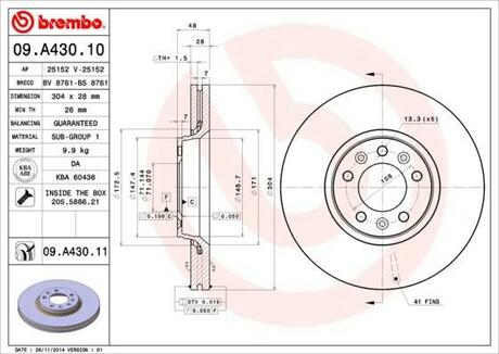 Гальмiвний диск BREMBO 09.A430.10 (фото 1)