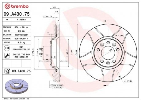 Диск гальмівний (передній) Fiat Scudo 07- (304x28) BREMBO 09A43075