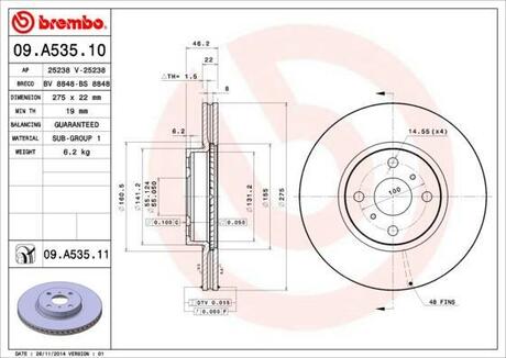 Гальмівний диск BREMBO 09.A535.11