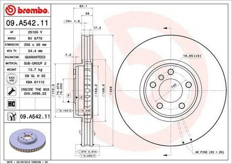 Гальмiвний диск BREMBO 09.A542.11 (фото 1)