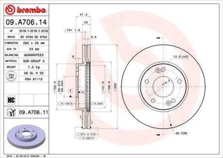 Диск тормозной BREMBO 09.A706.11