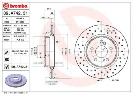 Диск гальмівнийTYL MERCEDES SL 97- 55AMG BREMBO 09A74231