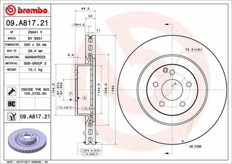 Тормозной диск BREMBO 09.A817.21 (фото 1)