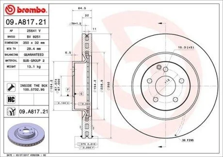 Тормозной диск BREMBO 09.A817.21
