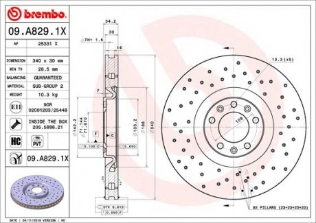 Тормозные диски BREMBO 09.A829.1X (фото 1)