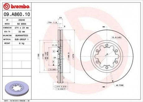 Гальмівний диск BREMBO 09.A860.10