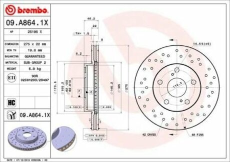 Тормозные диски BREMBO 09.A864.1X (фото 1)