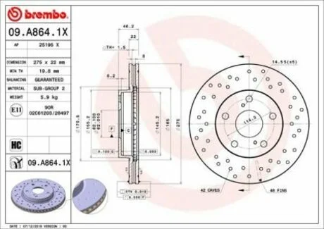 Гальмівні диски BREMBO 09.A864.1X
