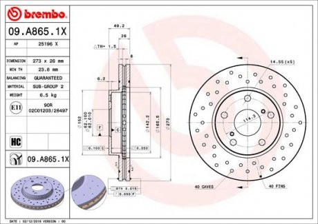 Гальмівні диски BREMBO 09.A865.1X (фото 1)