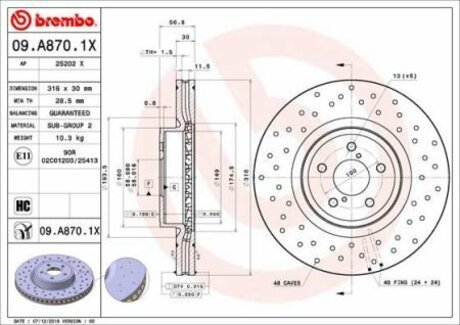 Тормозные диски BREMBO 09.A870.1X (фото 1)