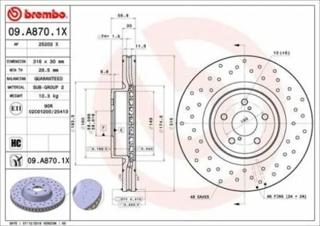 Тормозные диски BREMBO 09.A870.1X