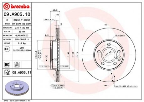 Гальмівний диск BREMBO 09.A905.11