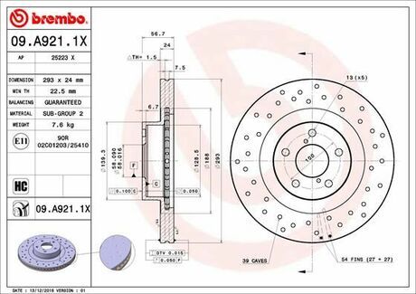 Тормозные диски BREMBO 09.A921.1X