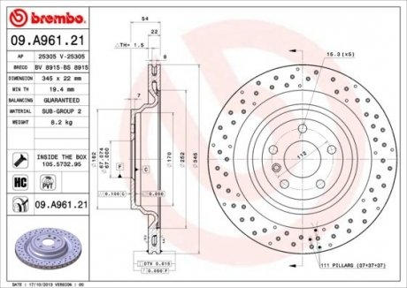 Тормозной диск Painted disk BREMBO 09.A961.21 (фото 1)
