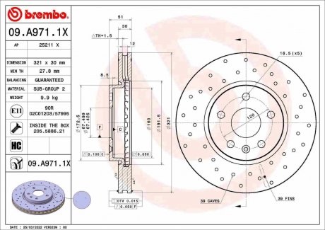 Tarcza ham. BUICK (SGM)/CHEVROLET/CHEVROLET (SGM)/OPEL/ROEWE (SAIC)/SAAB BREMBO 09A9711X (фото 1)