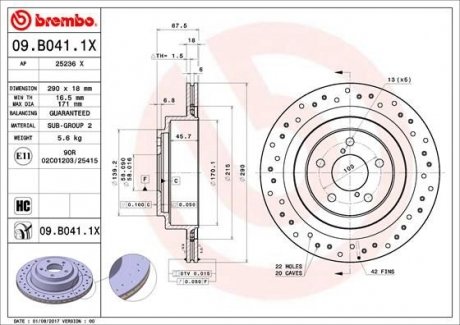 Гальмівні диски BREMBO 09.B041.1X (фото 1)