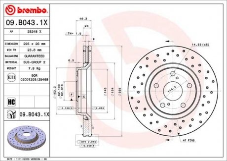 Тормозные диски BREMBO 09.B043.1X (фото 1)
