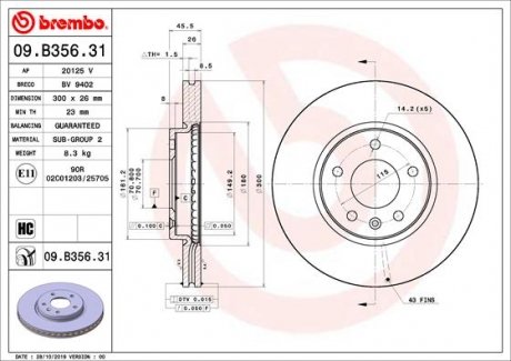 Тормозной диск BREMBO 09.B356.31 (фото 1)