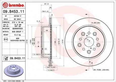 Тормозной диск BREMBO 09.B453.11