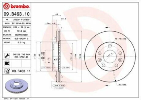 Тормозной диск BREMBO 09.B463.11 (фото 1)