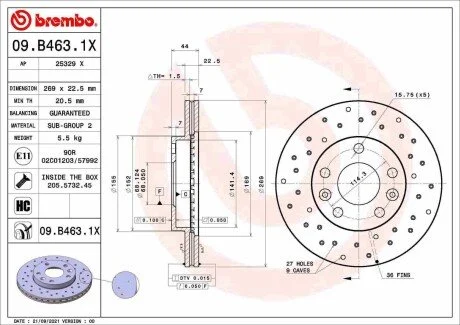 Tarcza ham. DACIA/NISSAN/RENAULT BREMBO 09B4631X