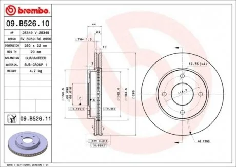Гальмівний диск Painted disk BREMBO 09.B526.11